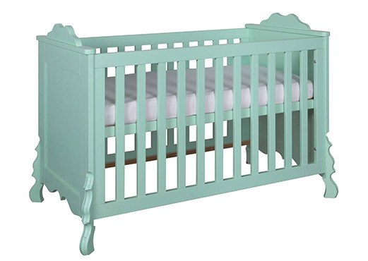Teal wooden baby cot