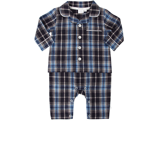 Blue and brown checked baby pyjamas