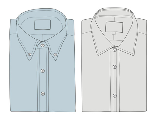 Illustration of folded shirts and different collar types