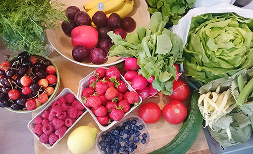 Birds-eye view shot of fresh fruit