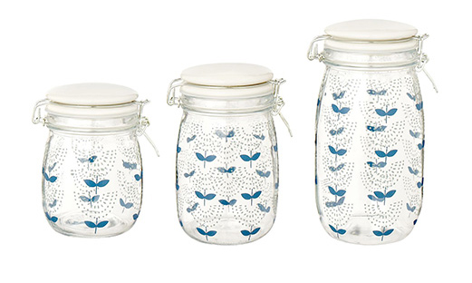 Set of 3 retro floral print glass jars