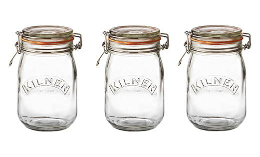 Set of 3 clear glass Kilner jars