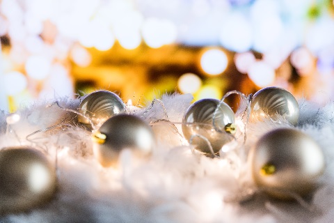 Lights and baubles on feather bower 