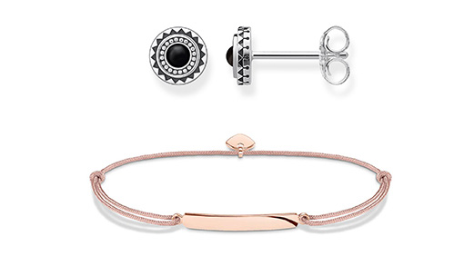 Patterned silver stud earrings and Rose gold bracelet