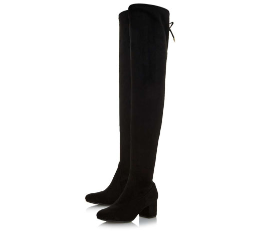 Thigh high black heeled boots